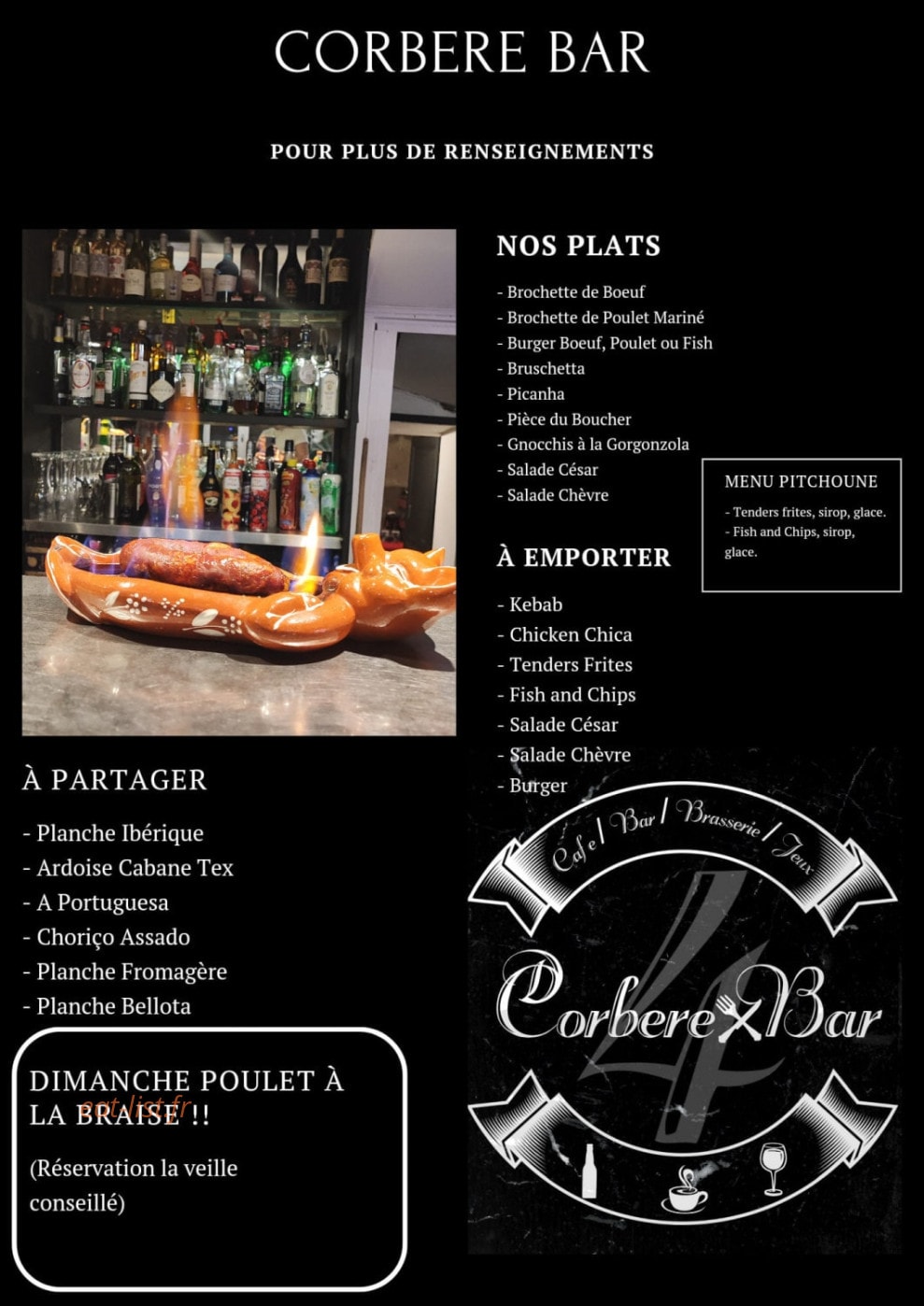 Corbere Bar — carte page 1