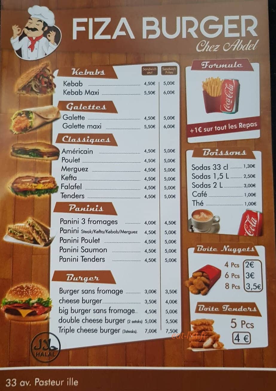 Fiza Burger — carte page 1