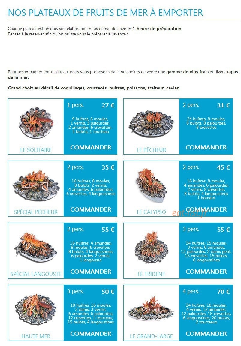 Carte et menu de Boniface à Canet en Roussillon — Les plateaux de fruits de mer à emporter