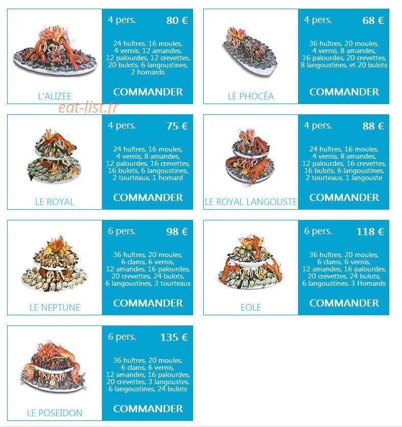 Carte et menu de Boniface à Canet en Roussillon — Les plateaux de fruits de mer à emporter suite