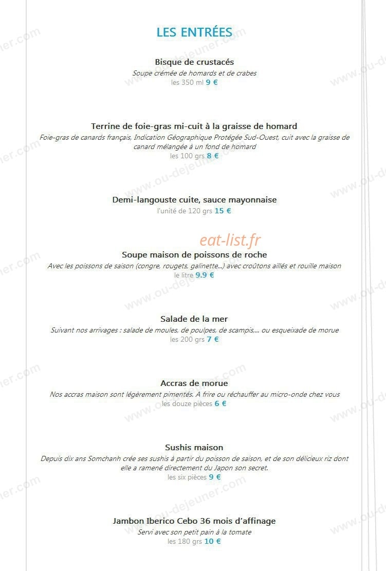 Carte et menu de Boniface à Canet en Roussillon — Les entrées