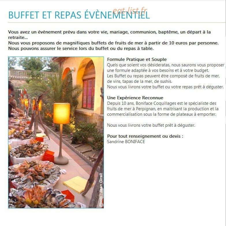 Carte et menu de Boniface à Canet en Roussillon — Le buffet et repas événementiels