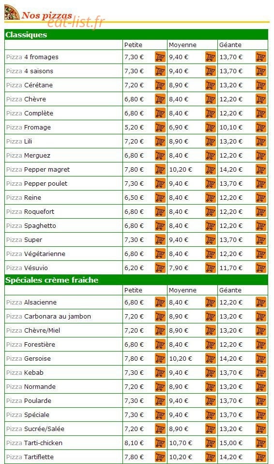 Canet Pizza — carte page 1