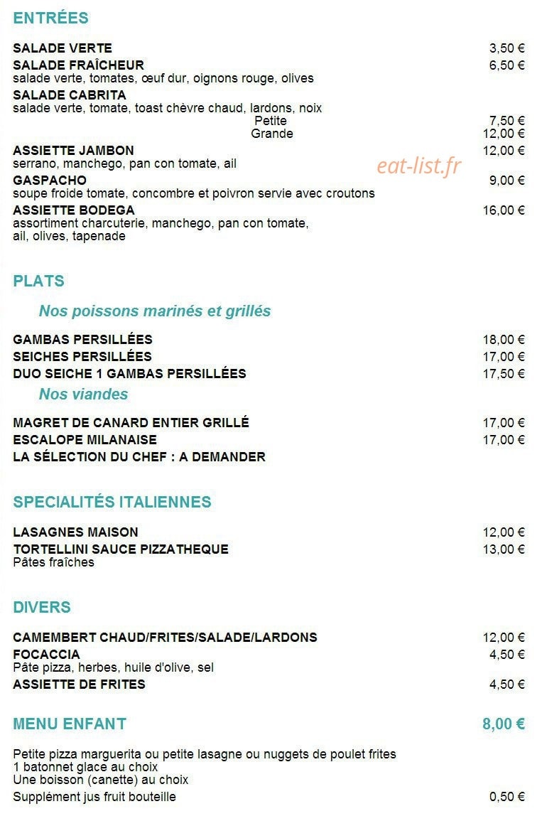 La Pizzathèque — carte page 1