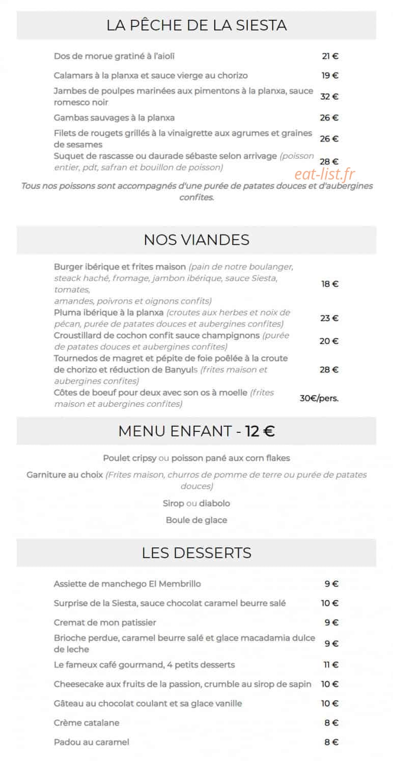 La Siesta — carte page 2