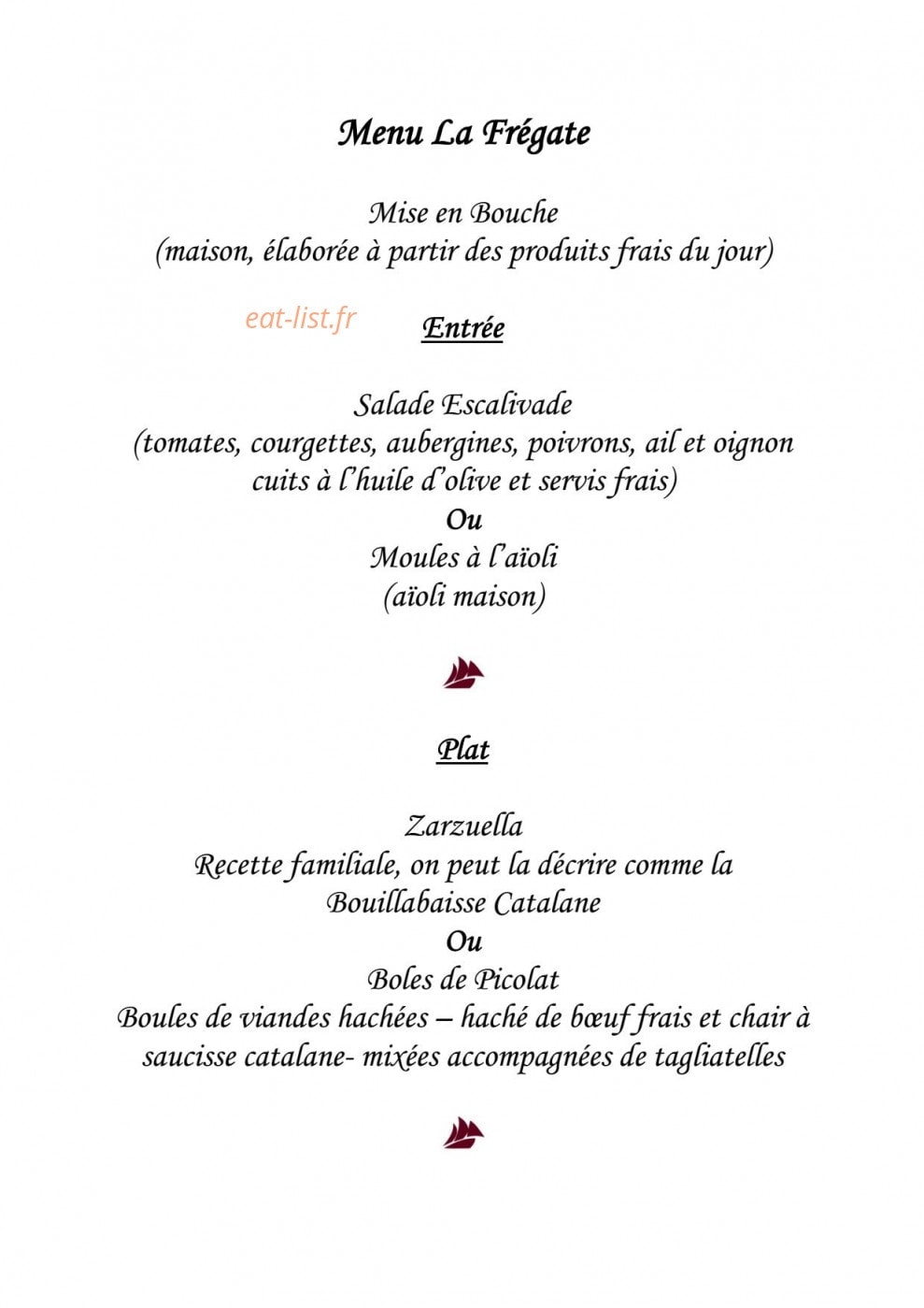 La Table de La Frégate — carte page 7