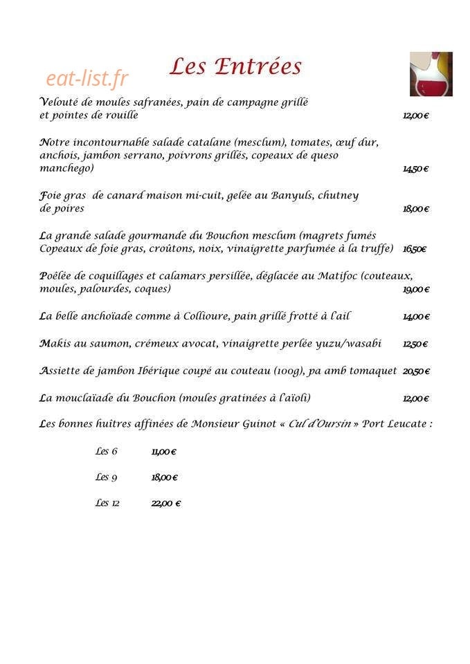 Le Bouchon Catalan — carte page 1