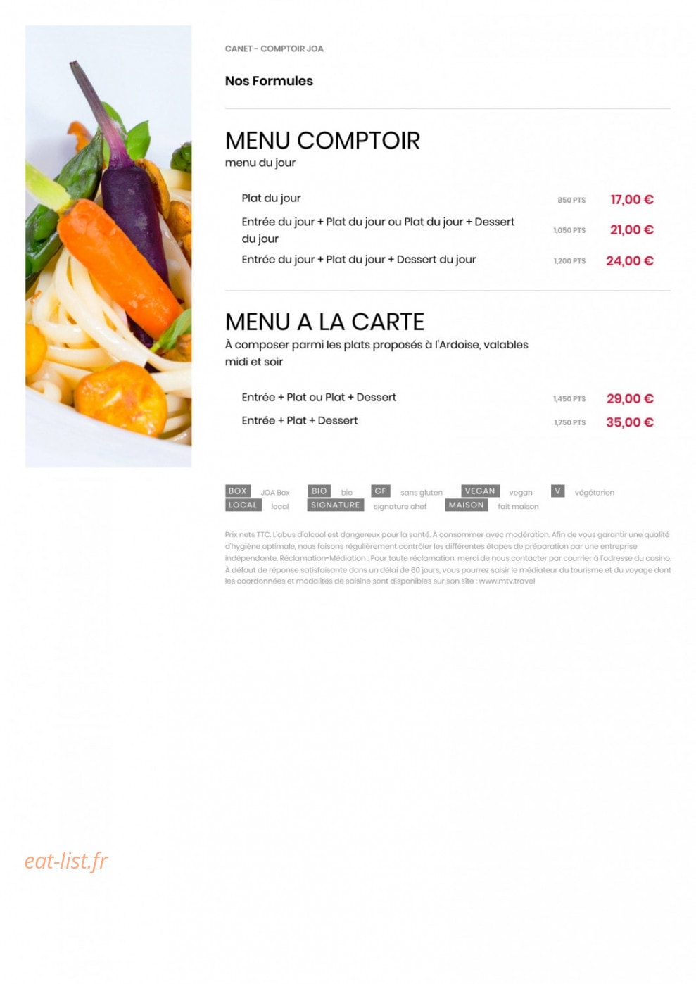 Le Comptoir JOA — carte page 1
