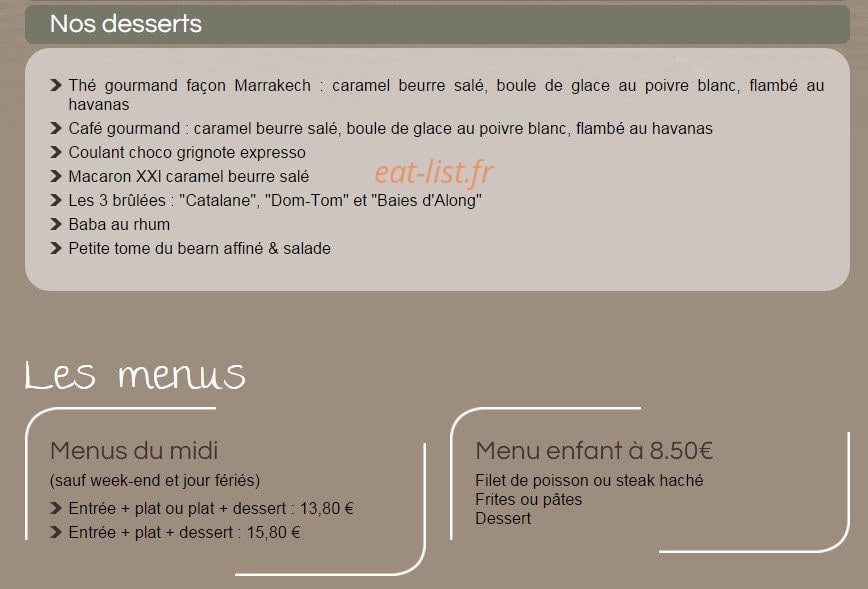 Carte et menu de Le Miramar à Canet en Roussillon — Les desserts et menus