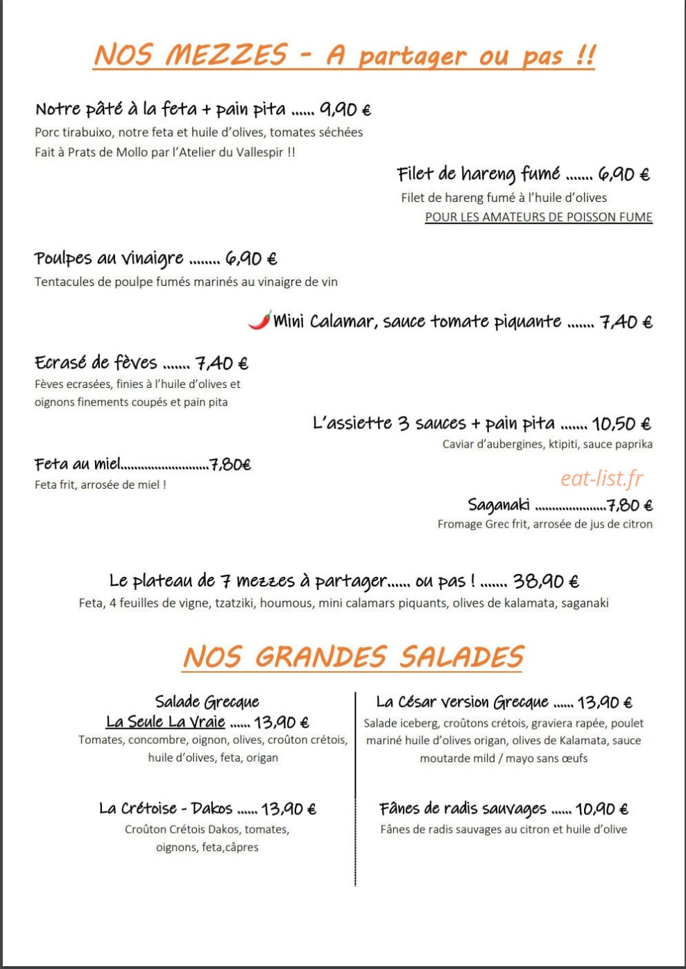 Pita Corner — carte page 1