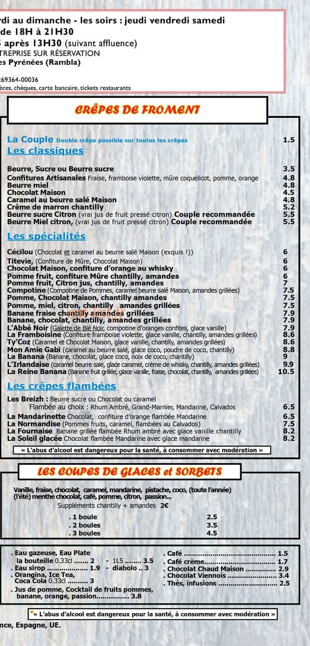 Crêperie de la Rambla — carte page 3
