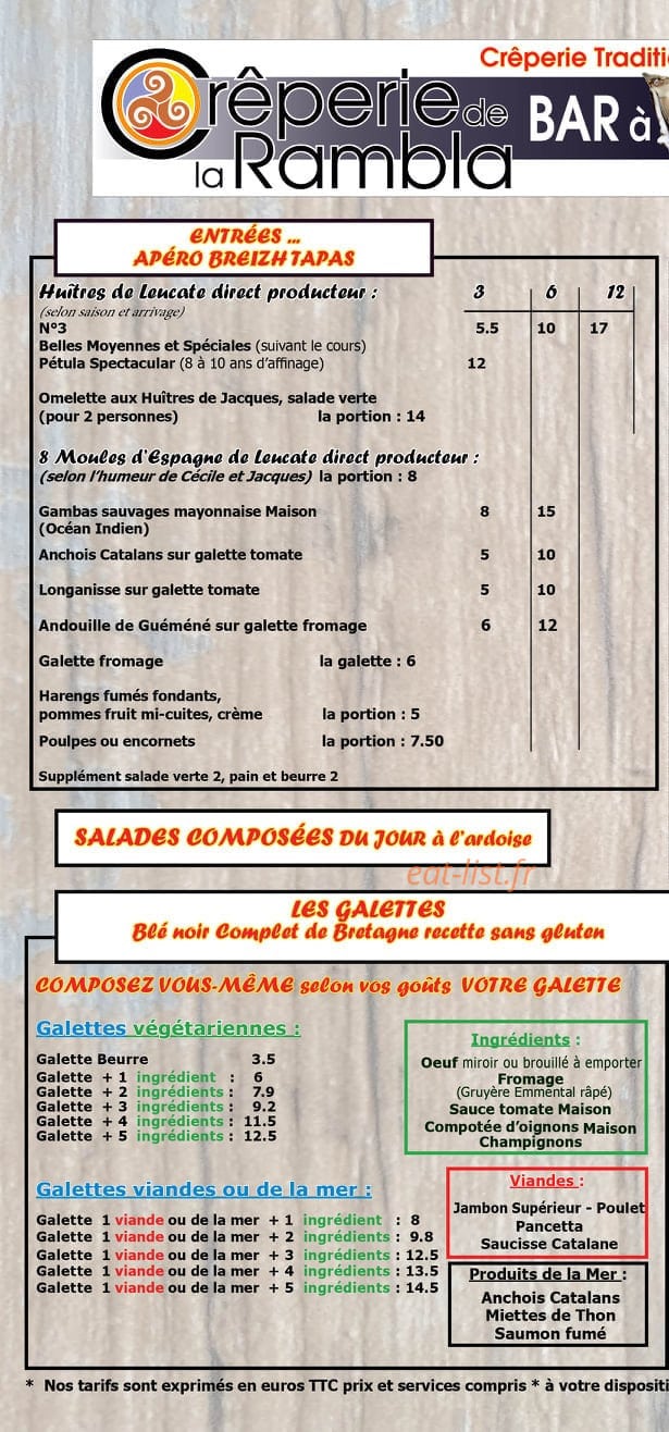 Crêperie de la Rambla — carte page 1