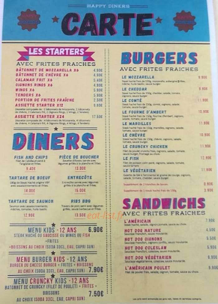 happy diner — carte page 1