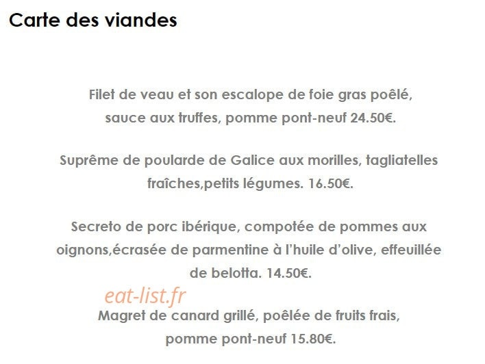 Restaurant la Belle Vigne — carte page 2