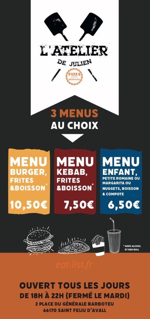 Carte et menu de L’atelier de Julien à Saint Feliu d'Avall — Les menus