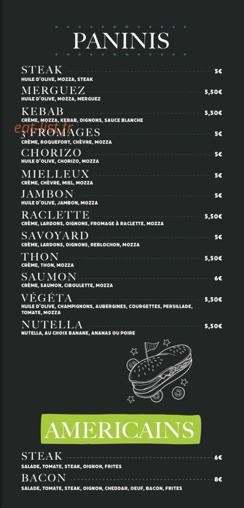 Carte et menu de L’atelier de Julien à Saint Feliu d'Avall — Les paninis et américains