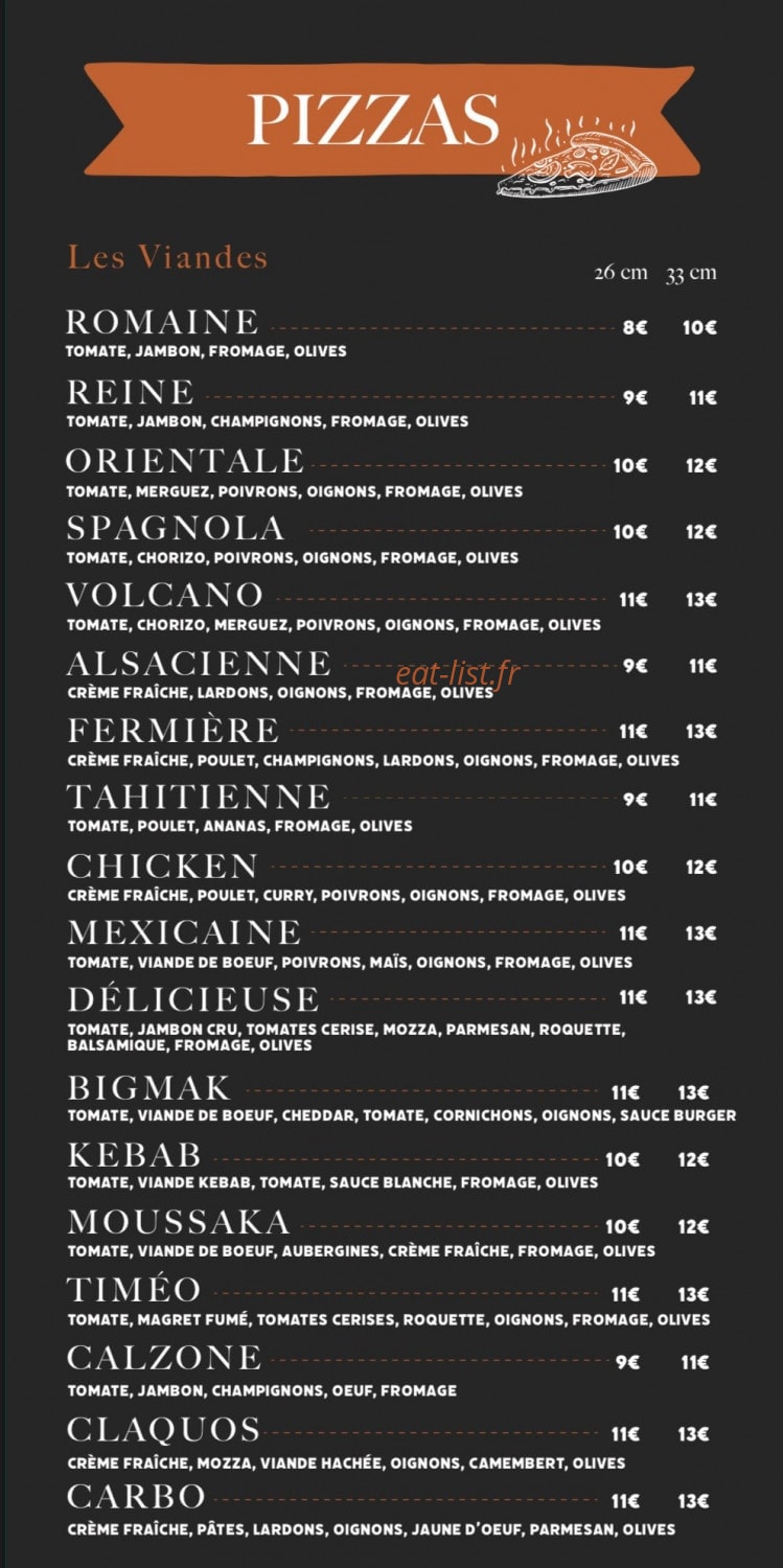 Carte et menu de L’atelier de Julien à Saint Feliu d'Avall — Les pizzas