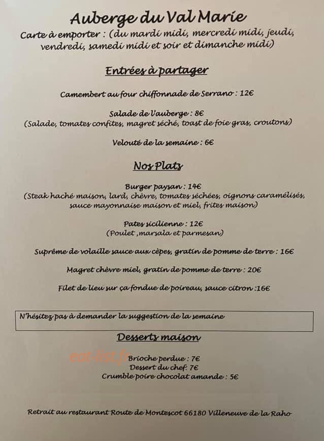Aux plaisirs des saveurs — carte page 1