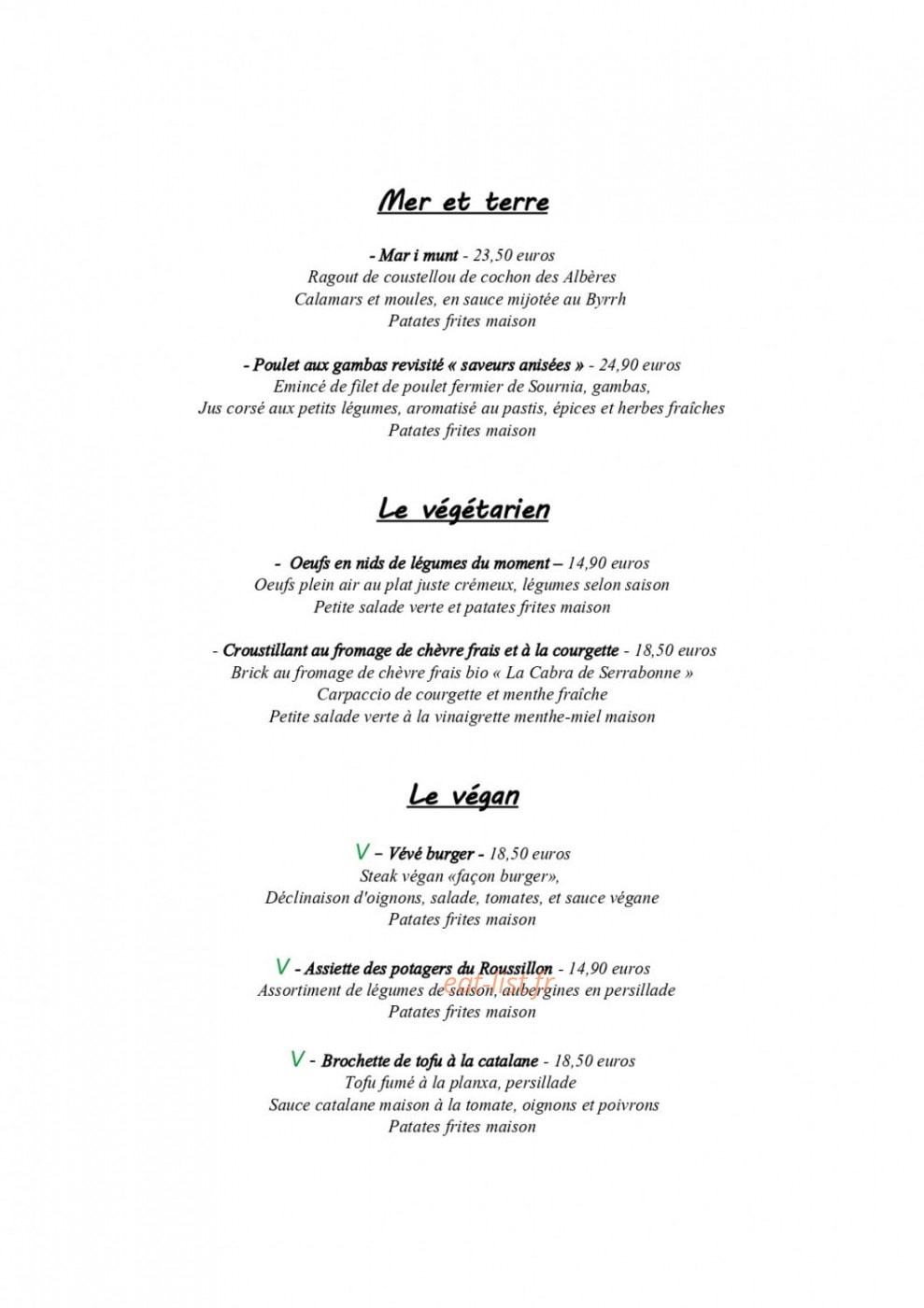 Carte et menu de Lac i Va Bé à Villeneuve de la Raho — Les plats (suite)