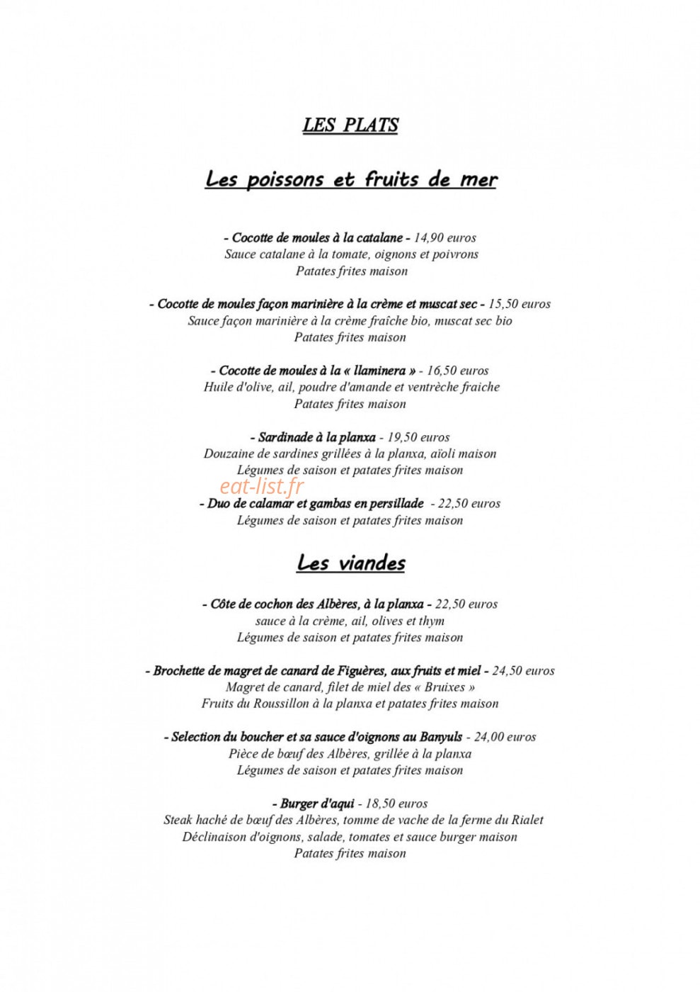 Carte et menu de Lac i Va Bé à Villeneuve de la Raho — Les plats