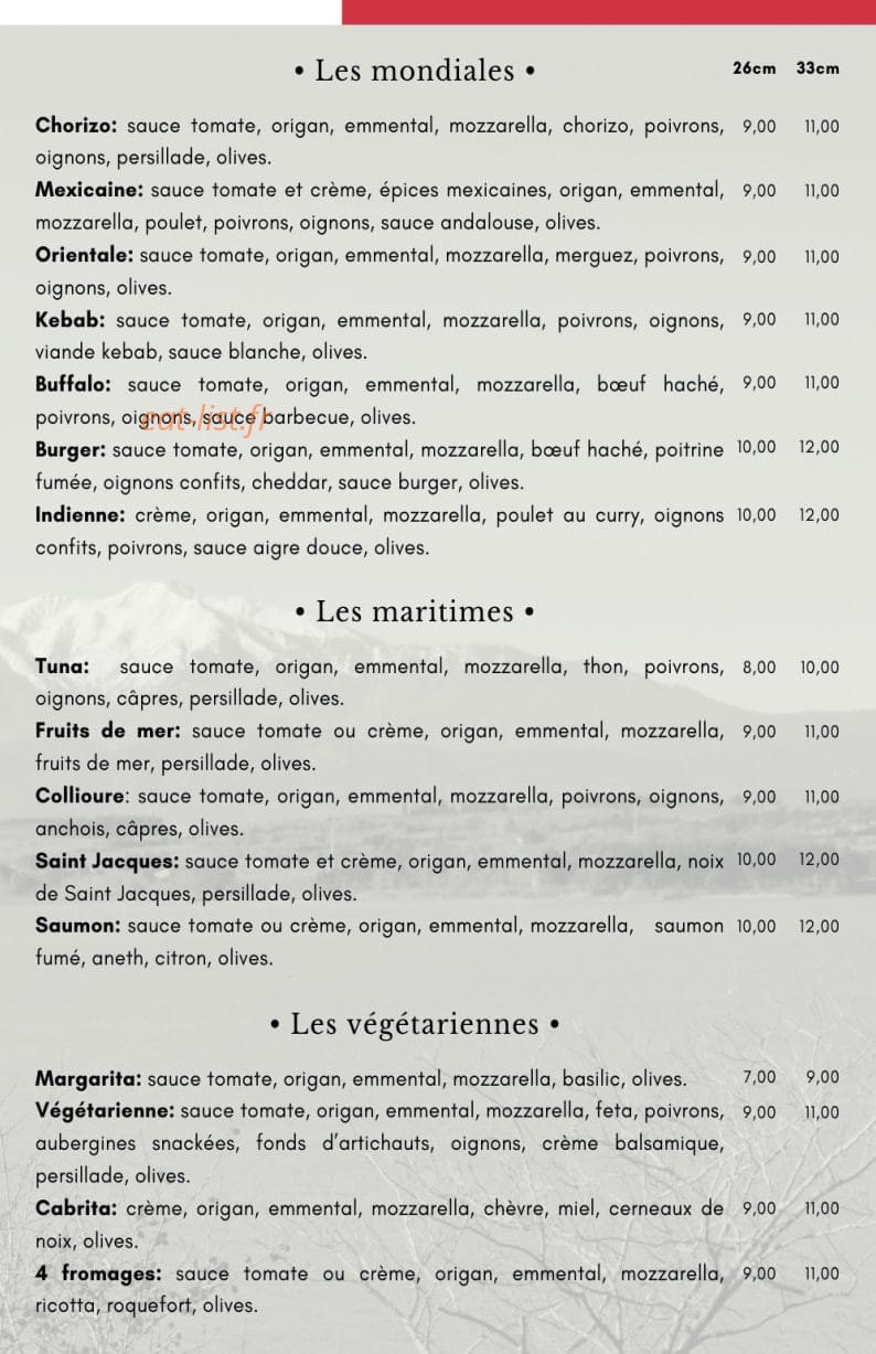 Carte et menu de Pizza Raó à Villeneuve de la Raho — page 2