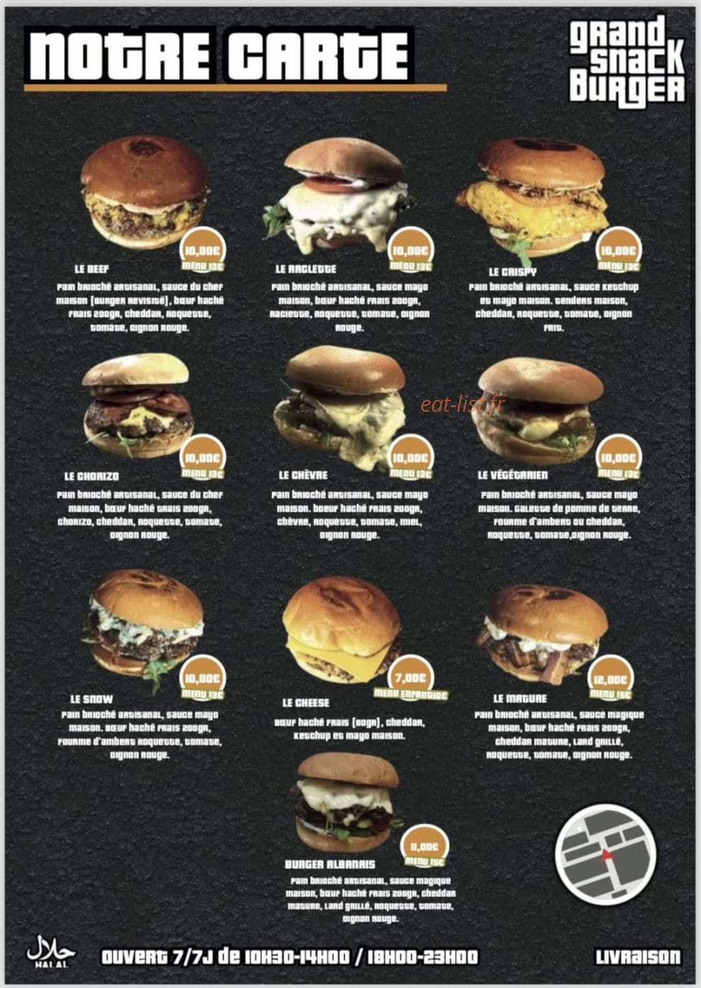 Carte et menu de Grand Snack Burger à Alenya — Les burgers