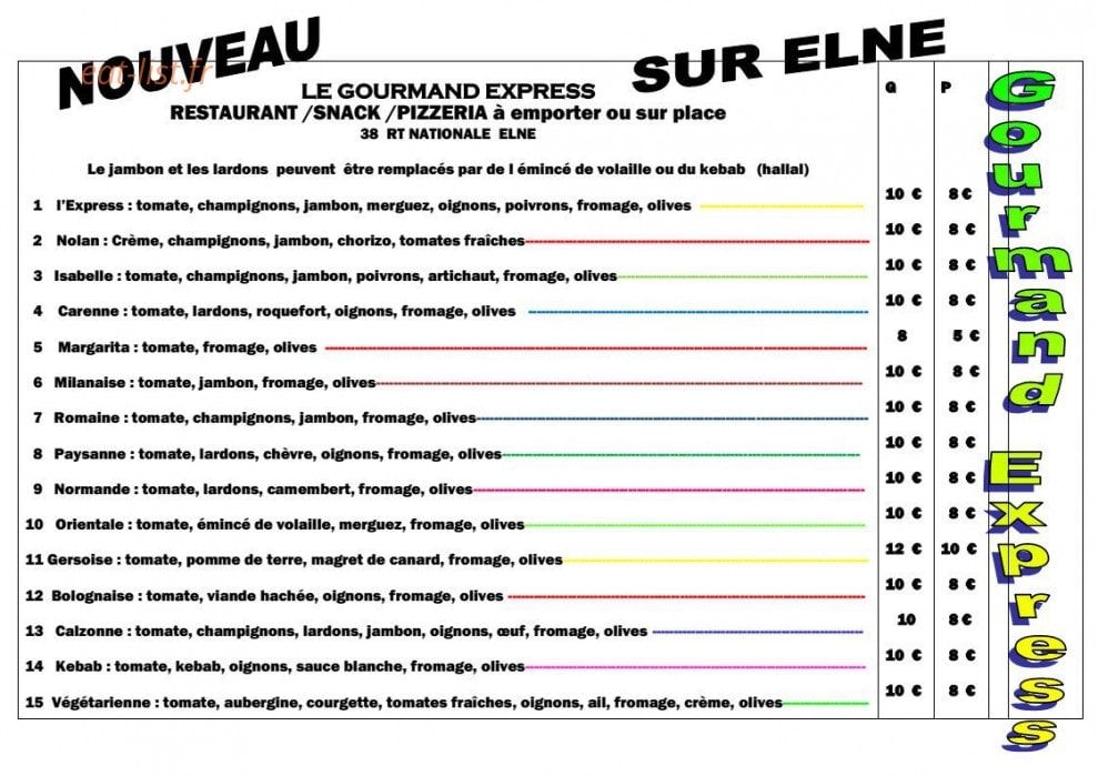 Gourmand express — carte page 1