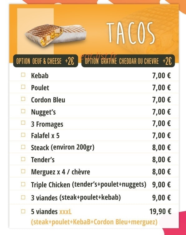 Mam's kebab — carte page 1