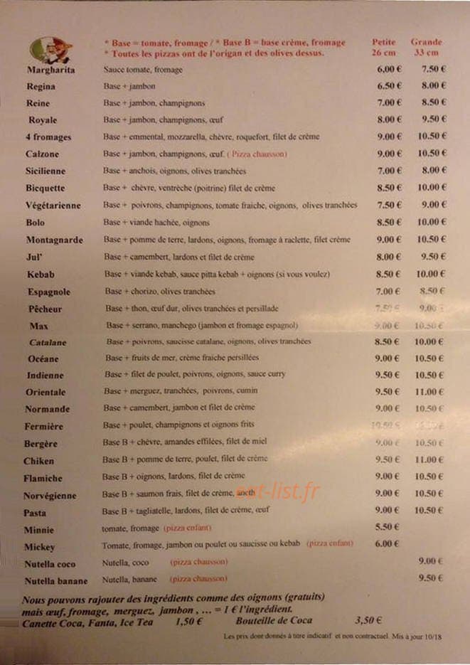 Pazza Pizz — carte page 1