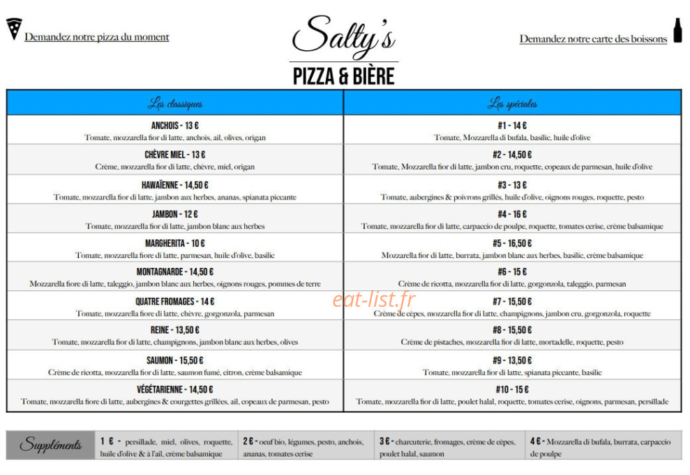 Salty’s — carte page 1
