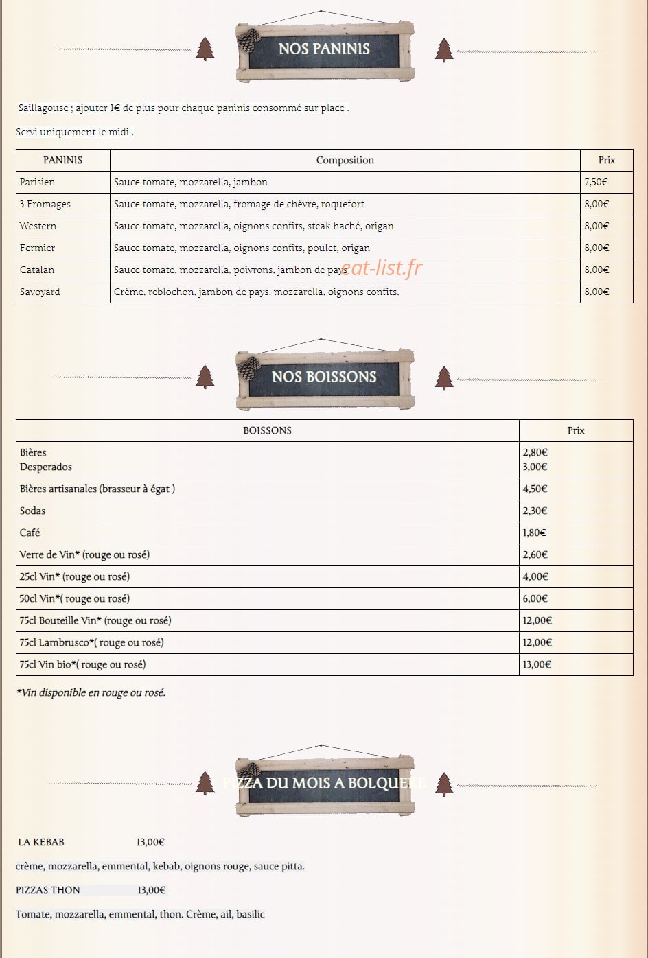 Le Chalet des Pizzas — carte page 2
