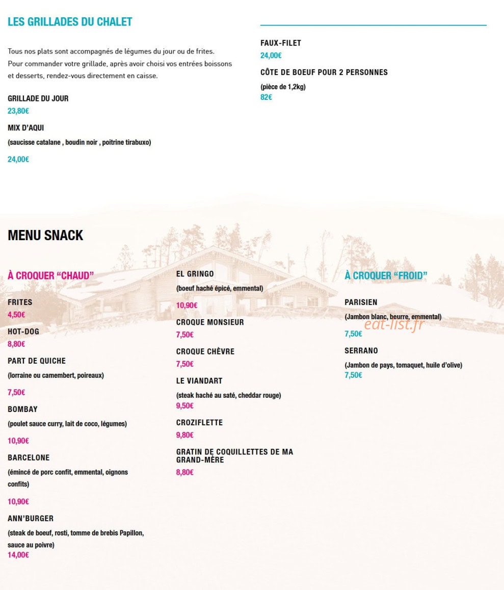 Le Chalet — carte page 2