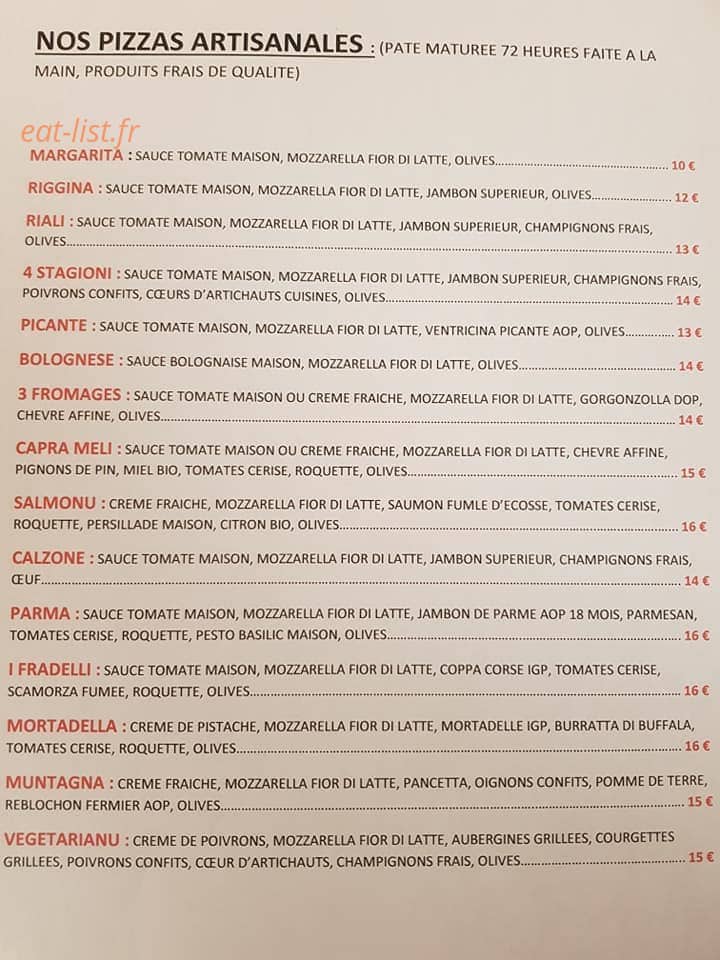Pizzeria I Fradelli — carte page 1