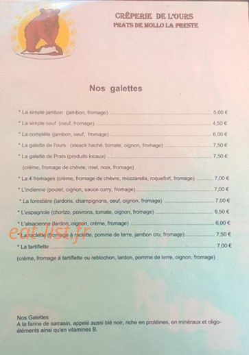 Crêperie de l'ours — carte page 1