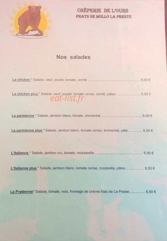 Crêperie de l'ours — carte page 2