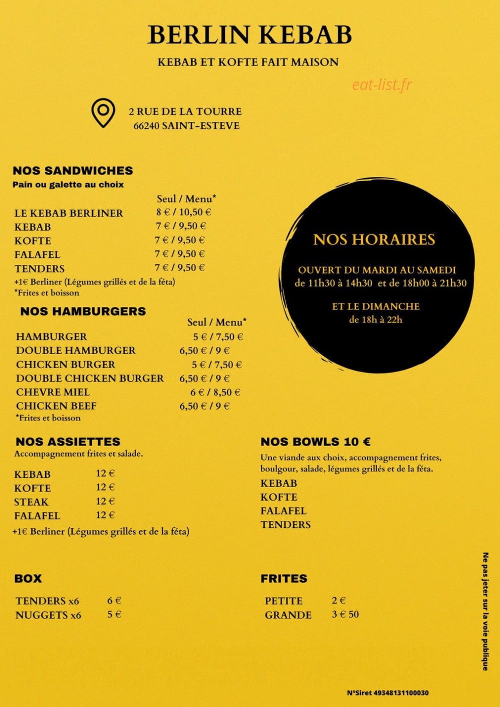 Berlin Kebab — carte page 1