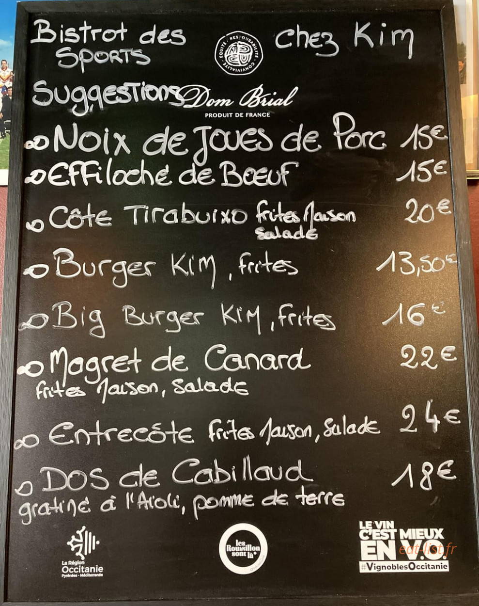 Bistrot des Sports — carte page 1