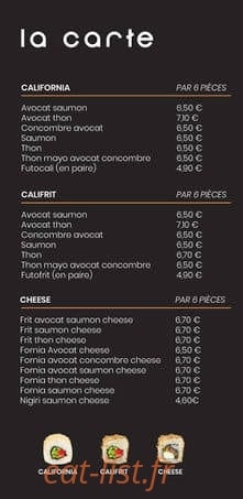 Carte et menu de Jaja'P à Saint Laurent de la Salanque — California, califrit et cheese