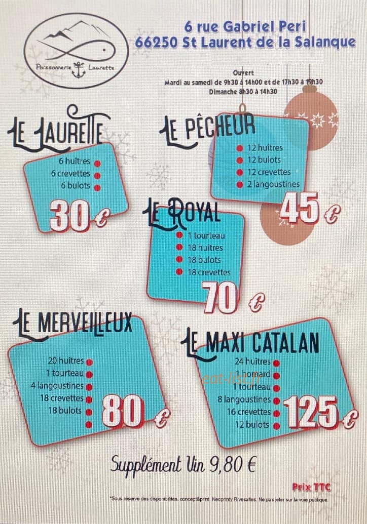 Carte et menu de La poissonnerie de Laurette à Saint Laurent de la Salanque — La carte