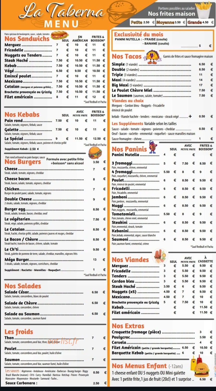 La Taberna — carte page 1