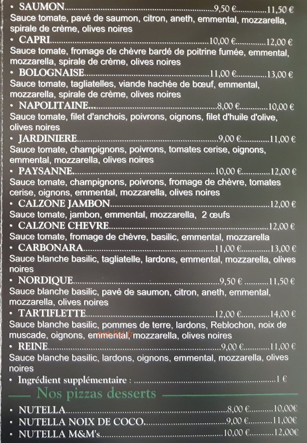 Carte et menu de Pizzeria La Laurentine à Saint Laurent de la Salanque — Les pizzas suite
