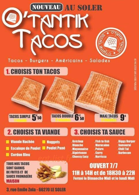 O'tantik Tacos — carte page 1