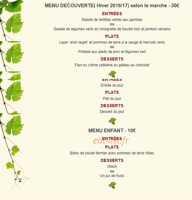 Carte et menu de Auberge du Domaine de Nidolères à Banyuls Dels Aspres — Le menu découverte, menue enfant