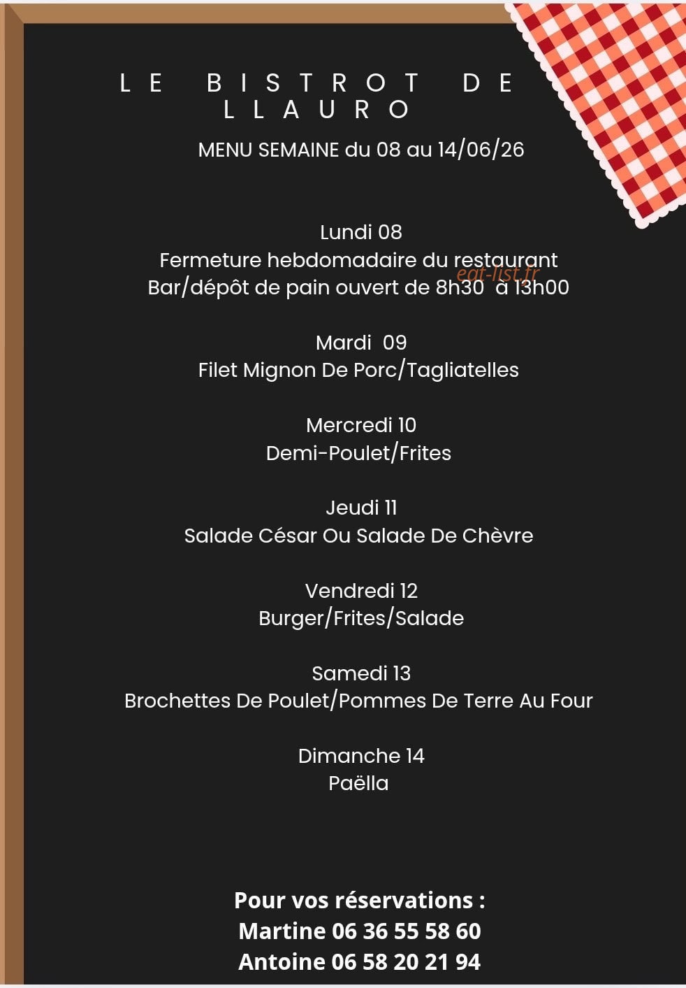 Le Bistrot de Llauro — carte page 1