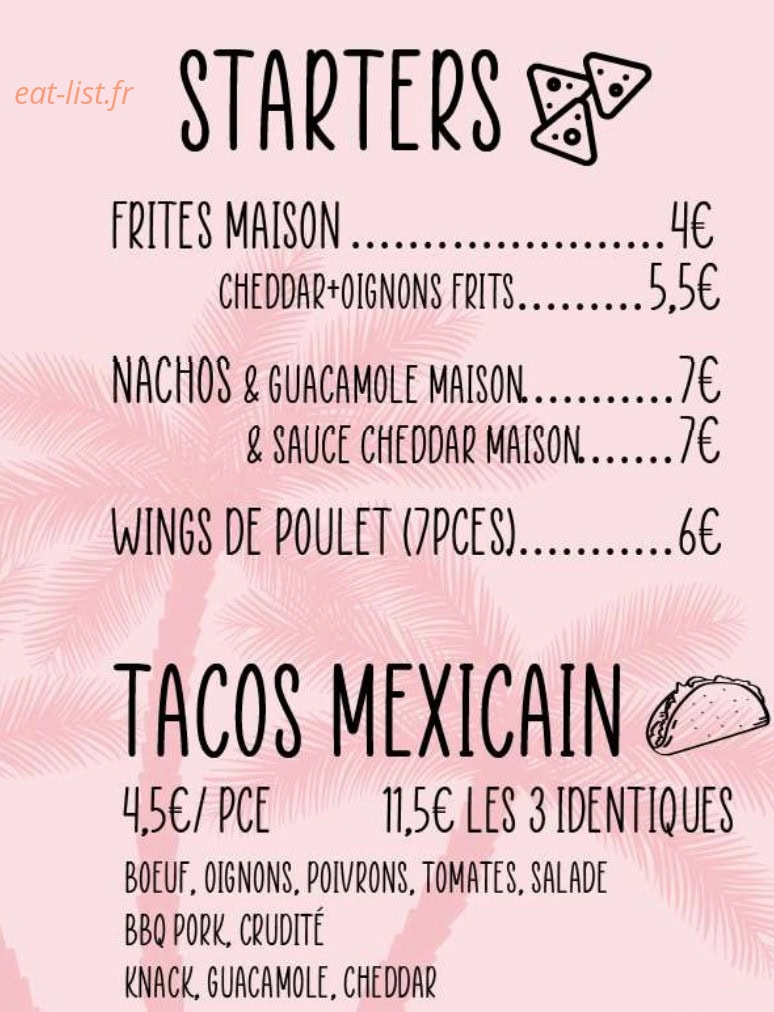 California Street Food — carte page 1