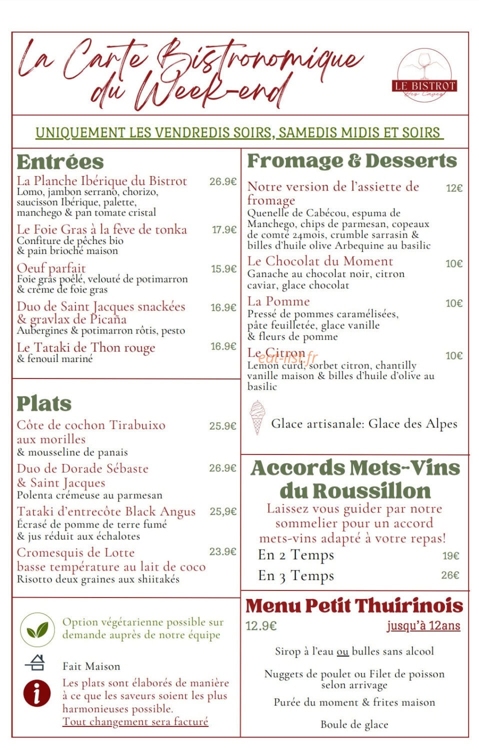 Le Bistrot des Caves — carte page 2