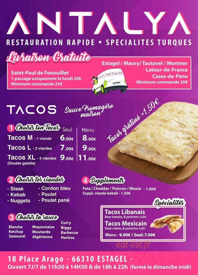 Antalya kebab — carte page 1