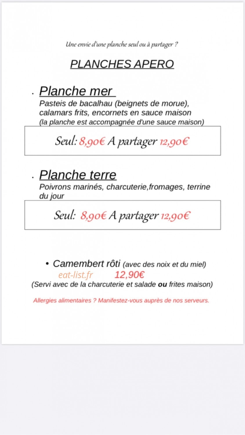 Le bistrot de la gare — carte page 1