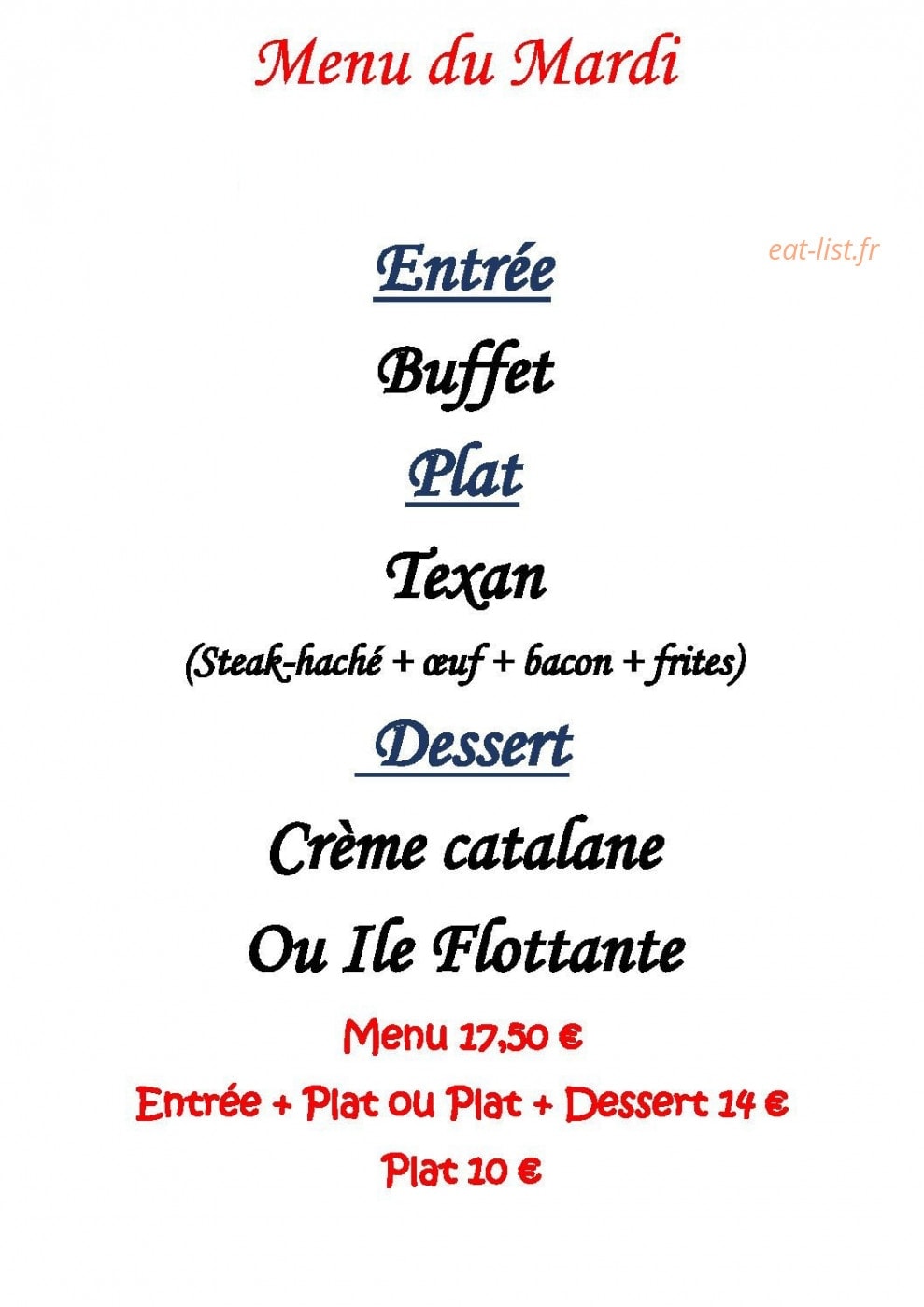 La Petite Auberge — carte page 1