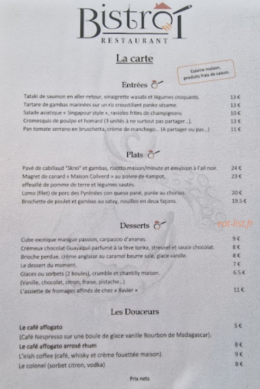 Le Bistrot — carte page 1